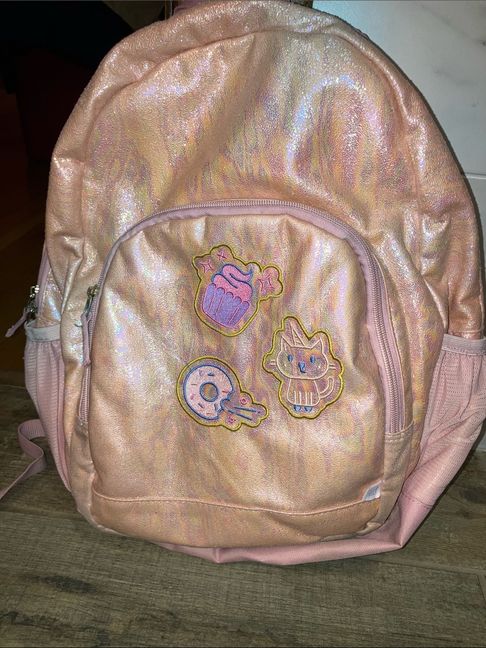 MORE THAN MAGIC KIDS 17” Pink Iridescent Backpack with Patches